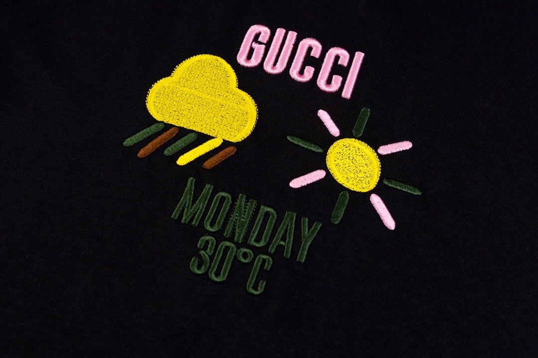 Gucci 24SS embroidered weather forecast short-sleeved T-shirt Black 3.6