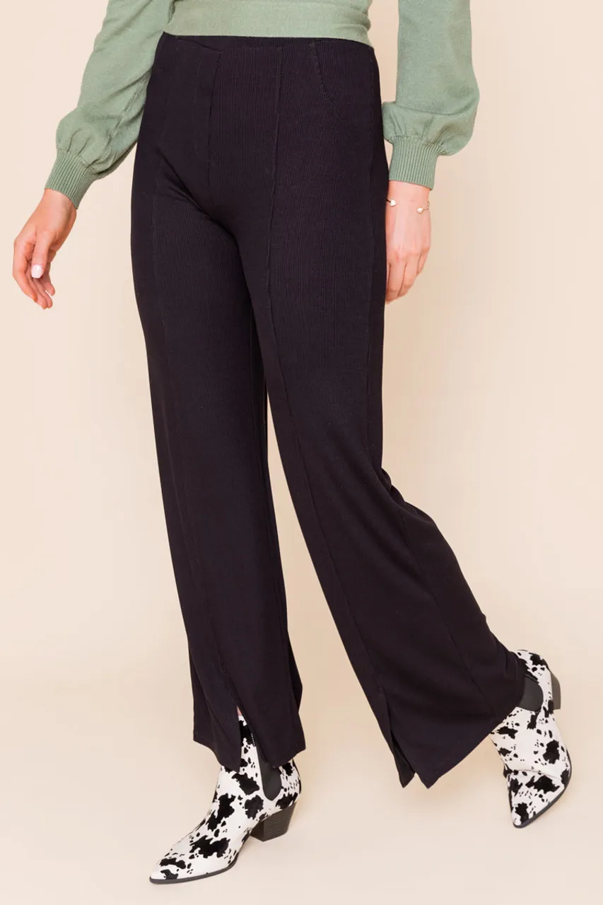 Hailey Rib Knit Front Slit Pants