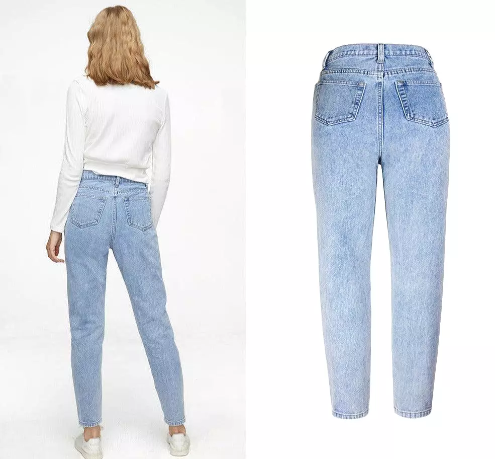 High Waist Loose Straight Wide Leg Pants Ripped Jeans