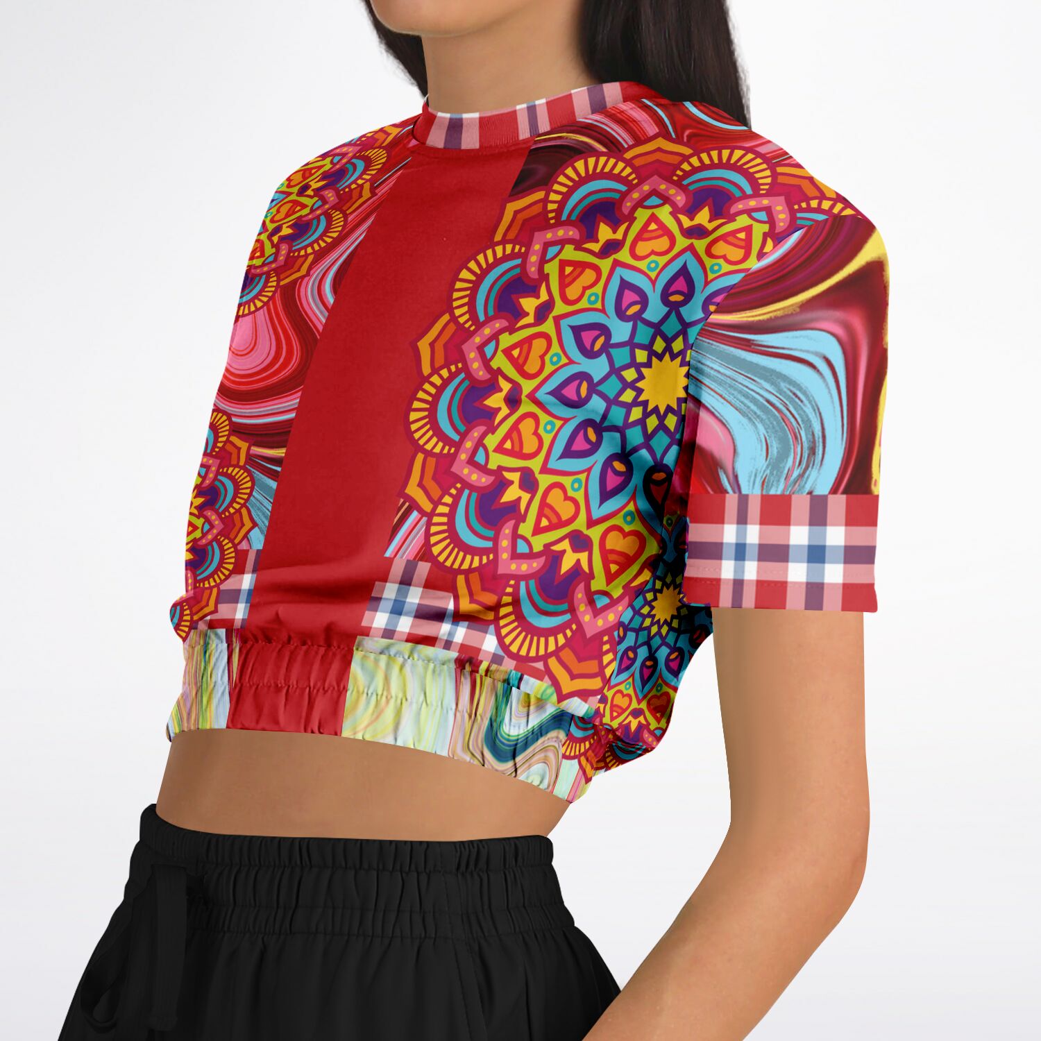 Hippy-Dippy Red Short Sleeve Cropped Eco-Poly Sweater