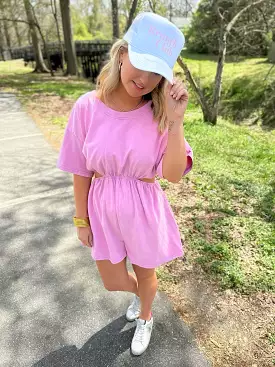 I’ll Be Honest Fuchsia Cutout Short Sleeve Romper