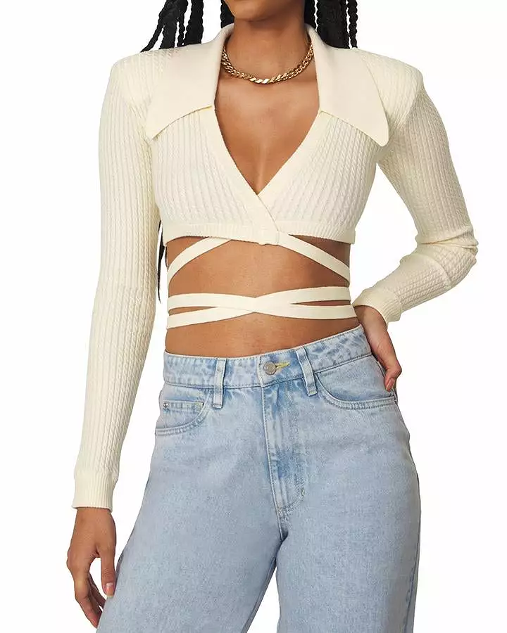 Ivory collared wrap sweater top