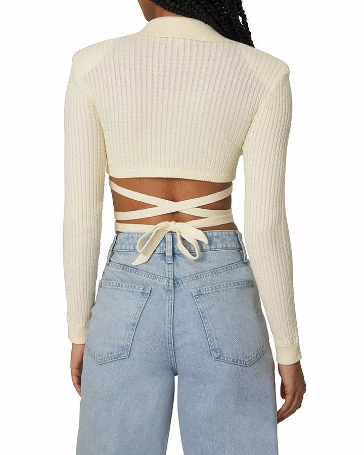 Ivory collared wrap sweater top