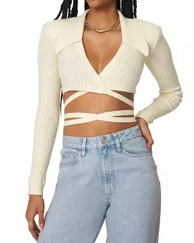 Ivory collared wrap sweater top