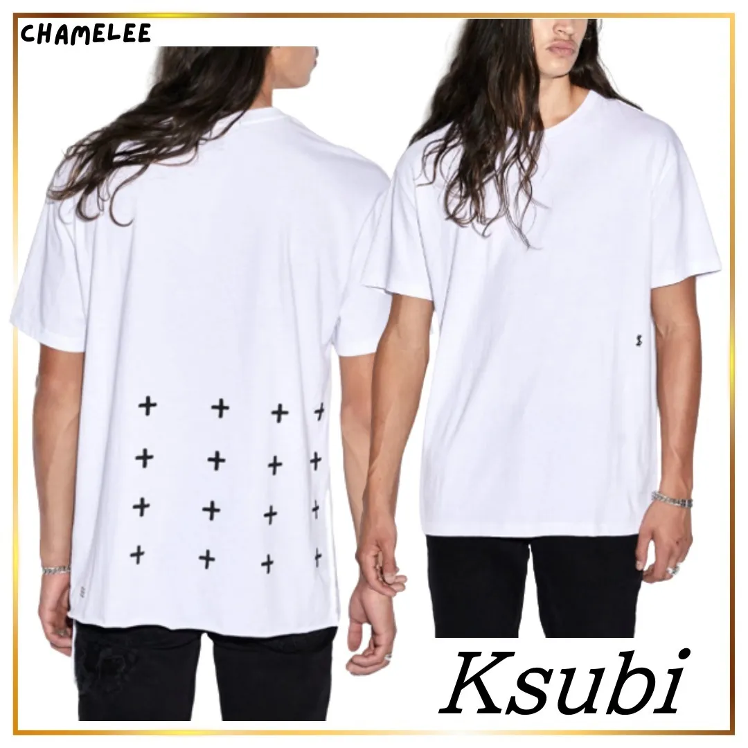 KSUBI  |Crew Neck Street Style Bi-color Cotton Short Sleeves