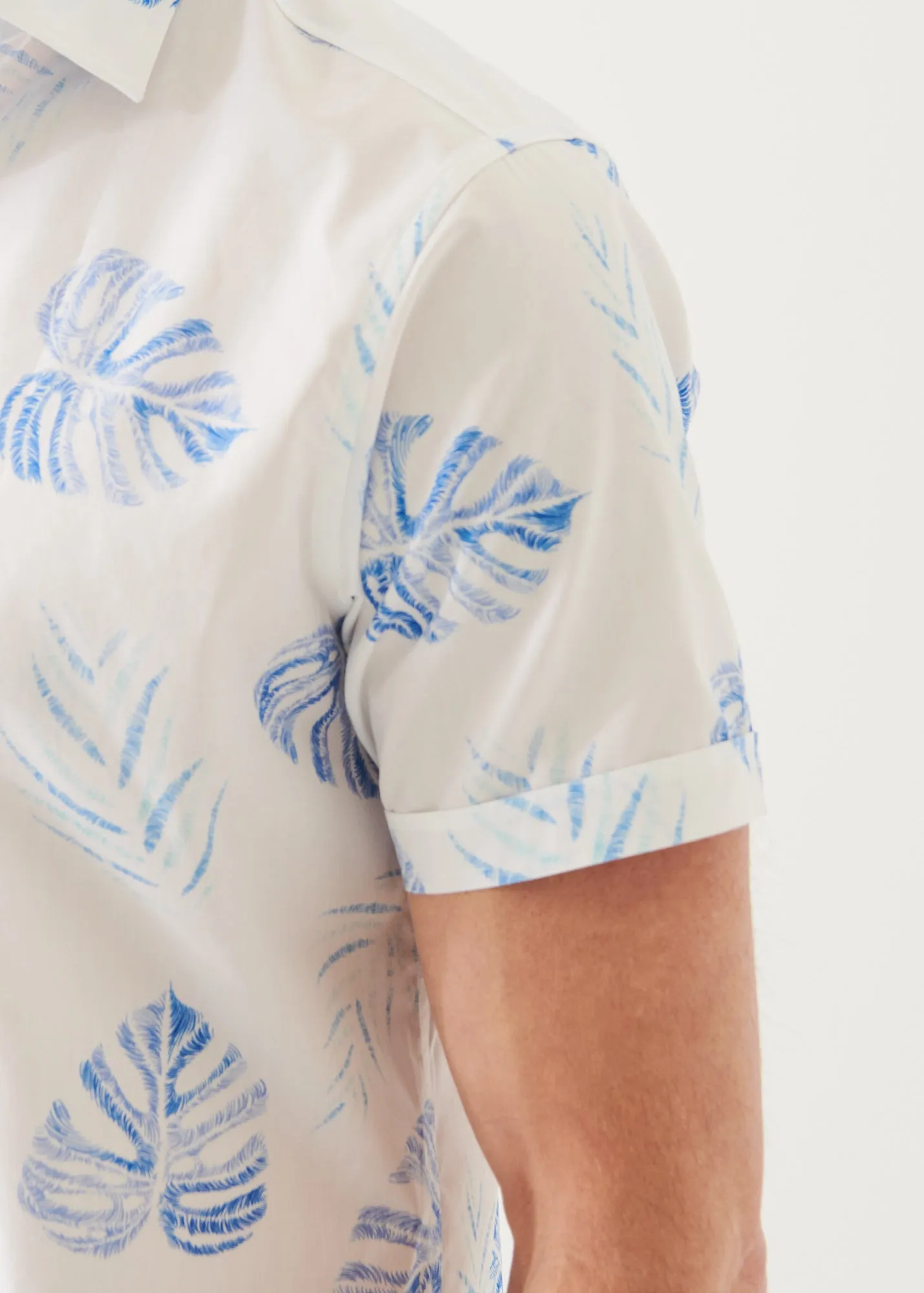 LEAF PRINT COTTON SHORT SLEEVE SHIRT