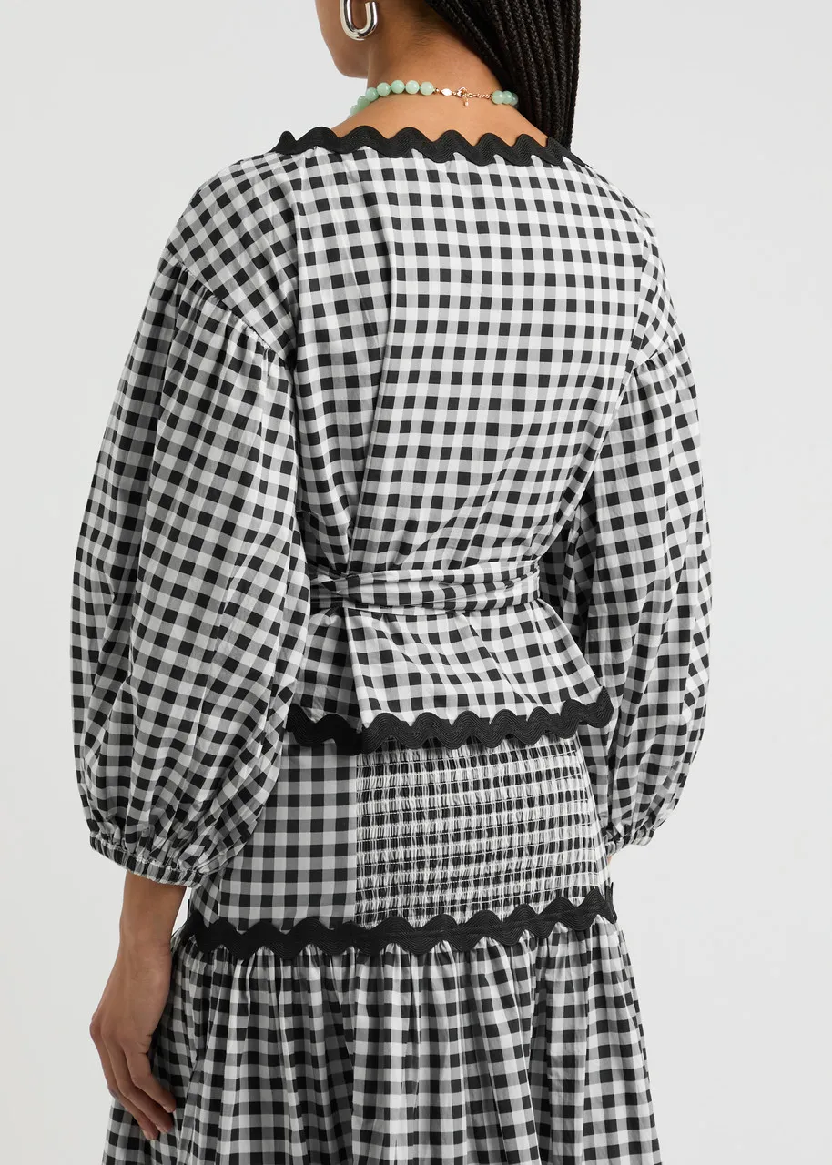 LESLIE AMON Love checked cotton wrap top  -                         -                     -                