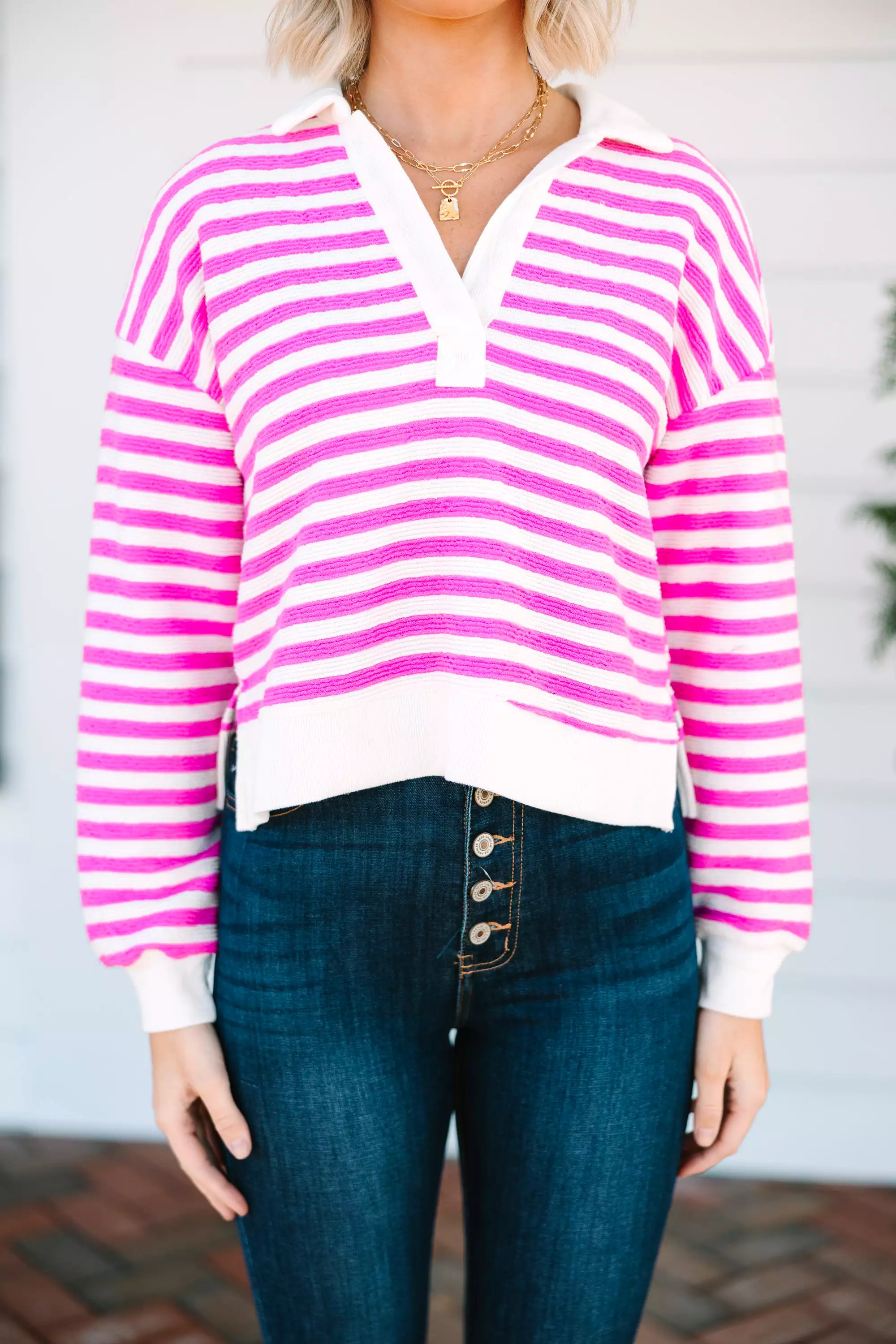 Looking At You Pink Striped Sweater