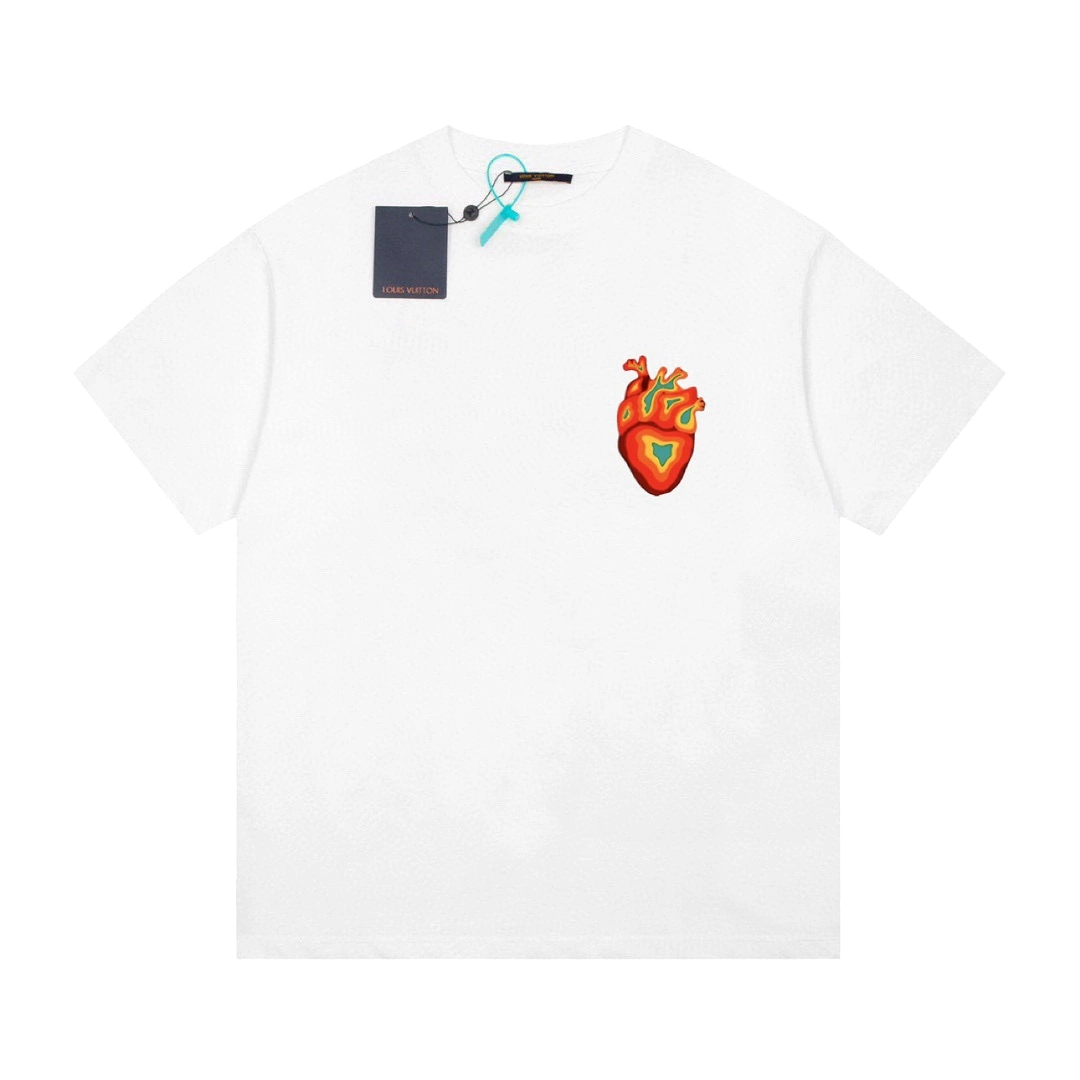 Louis Vuitton 24SS limited edition neon heart palm print short-sleeved T-shirt White 3.6