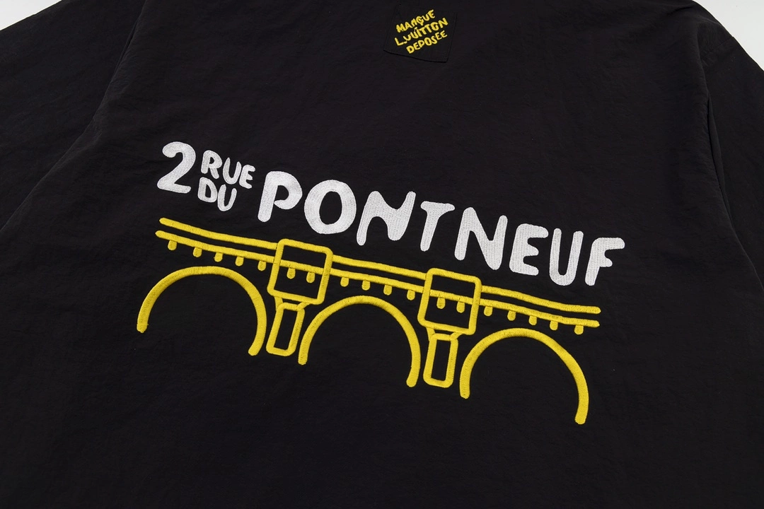 Louis Vuitton X Pharrell Williams 24SS embroidered Eiffel Tower Seine River printed short-sleeved T-shirt Black 3.6