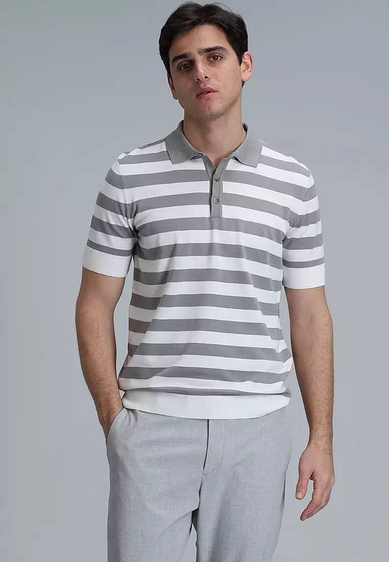 LUFIAN Striped Polo Sweater