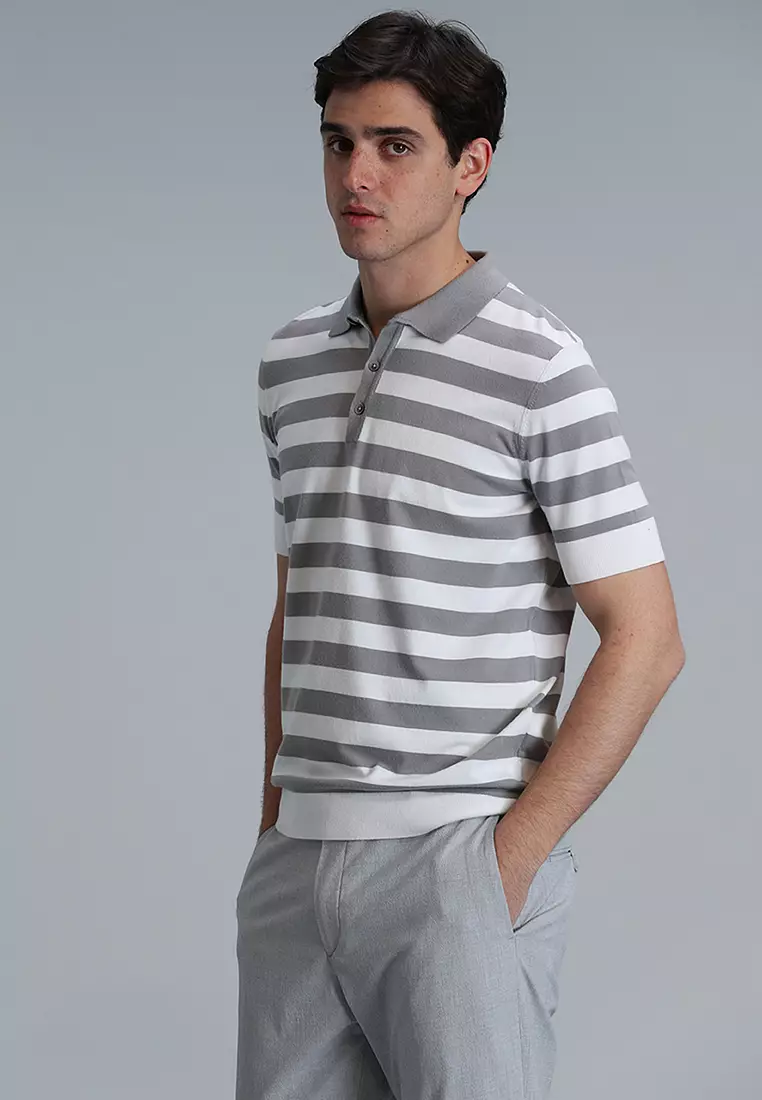 LUFIAN Striped Polo Sweater