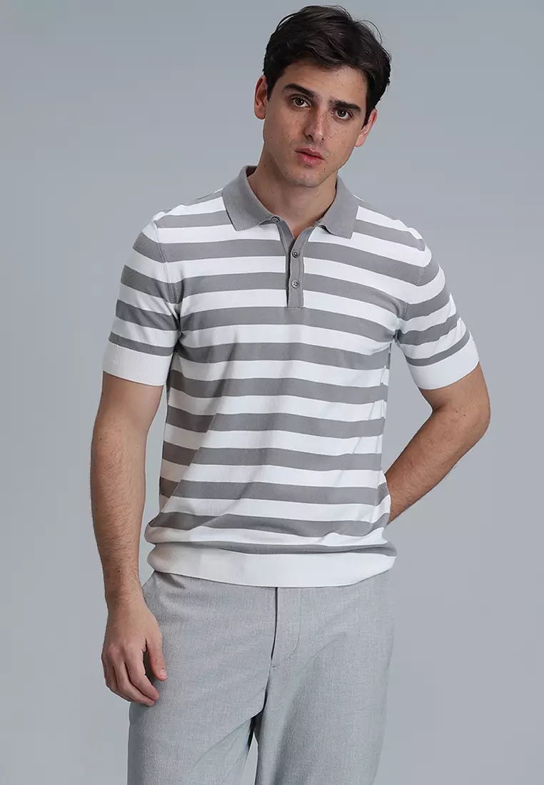 LUFIAN Striped Polo Sweater