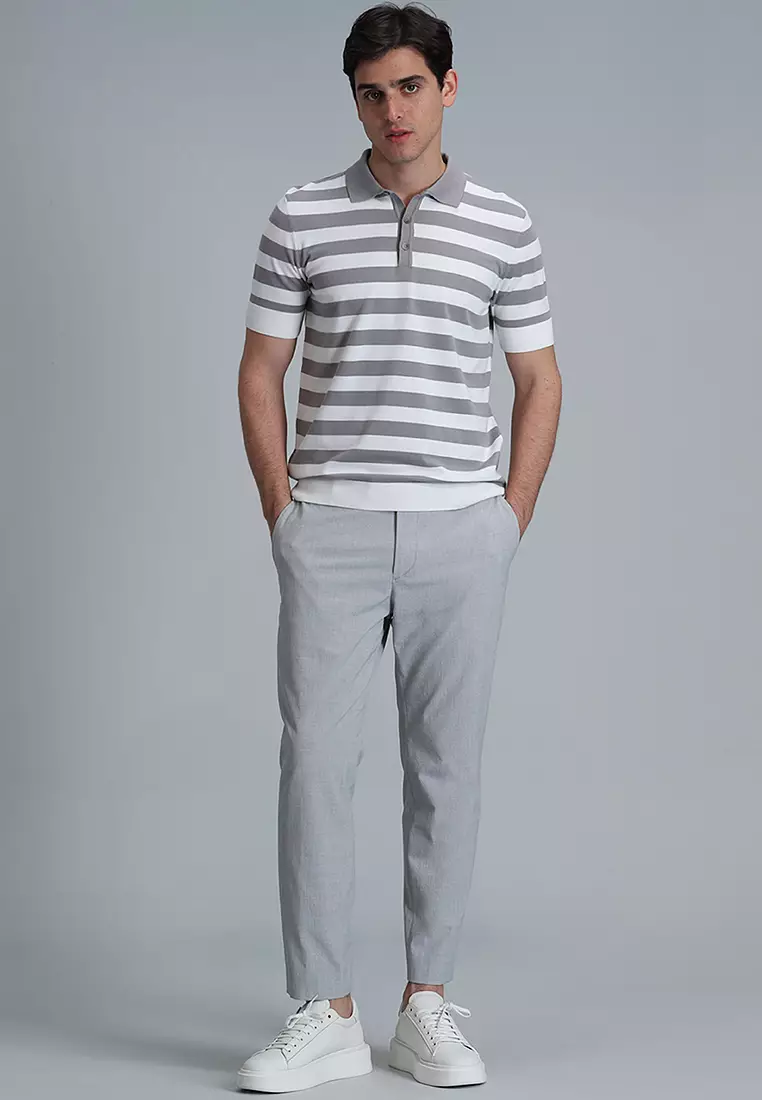 LUFIAN Striped Polo Sweater