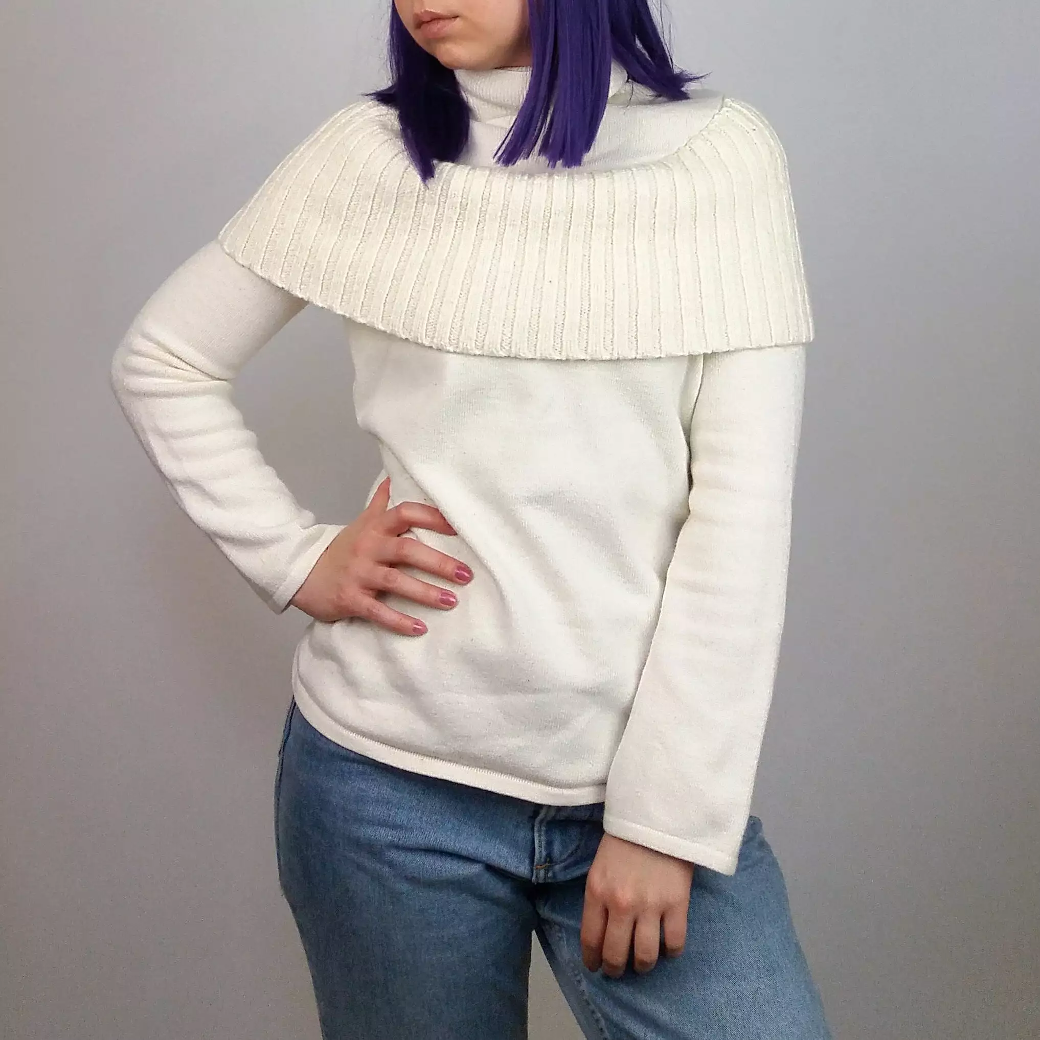 MANGO Y2K Faux Collar Turtleneck Sweater in White