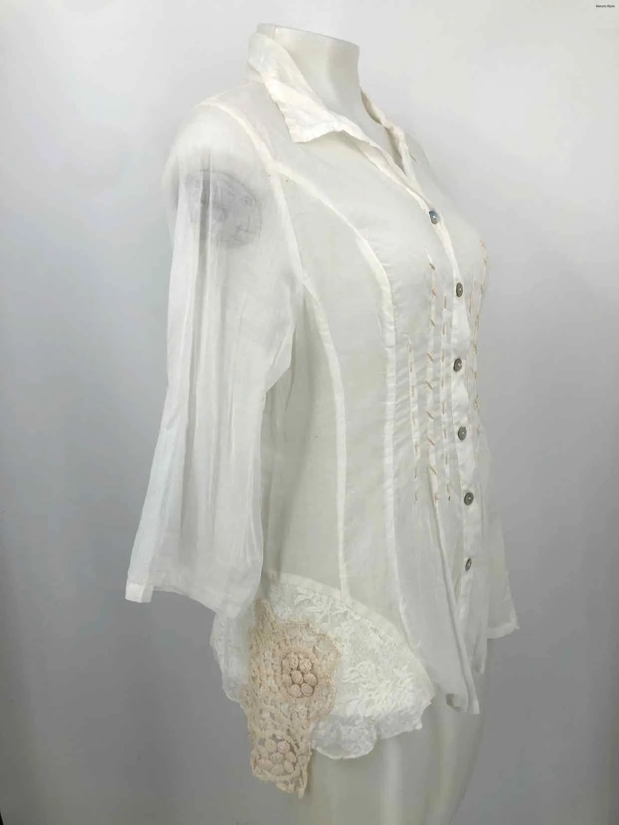 MARILU White Cotton Blend Made in Italy Button Up Short Sleeves Top