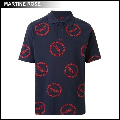 MARTINE ROSE  |Bi-color Cotton Short Sleeves Logo Designers Polos