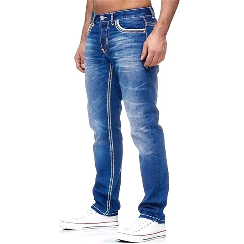 Men Jeans Solid Pockets Stretch Denim Straight Pants Spring Summer Business Casual Trousers Daily Streetwear Men's Clothing