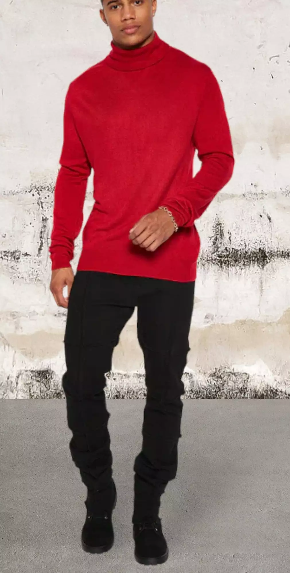 Men's Long Sleeve Red Turtleneck Sweater