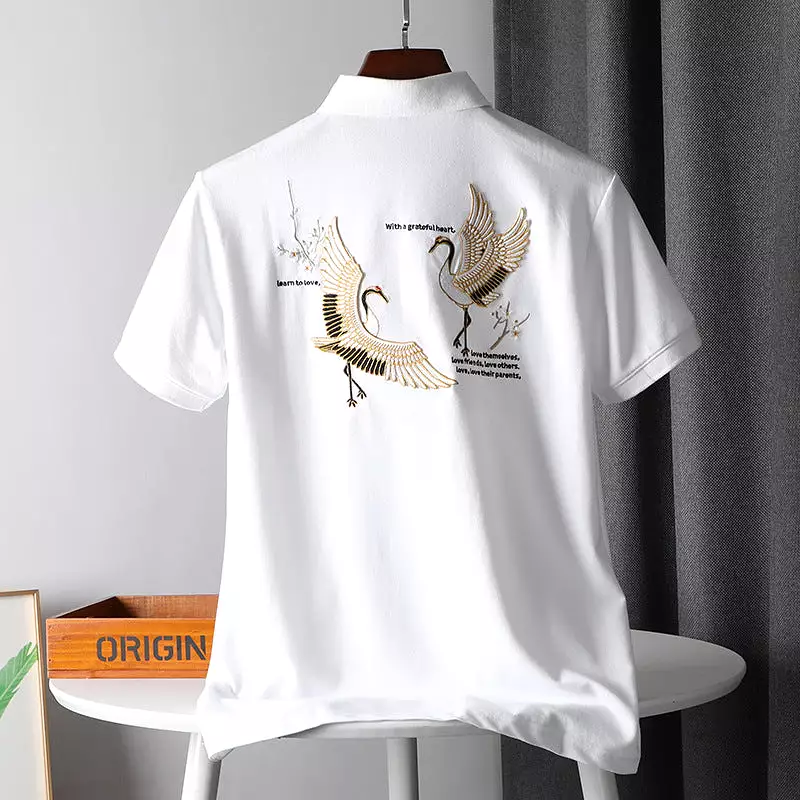 Men's new summer POLO crane embroidery short-sleeved T-shirt