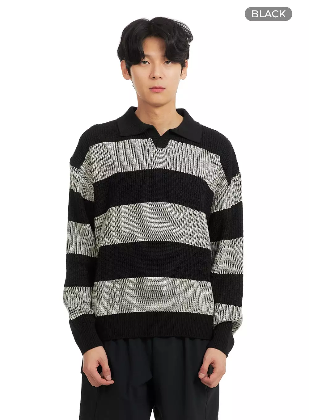 Men's Open Collar Striped Sweater IA401