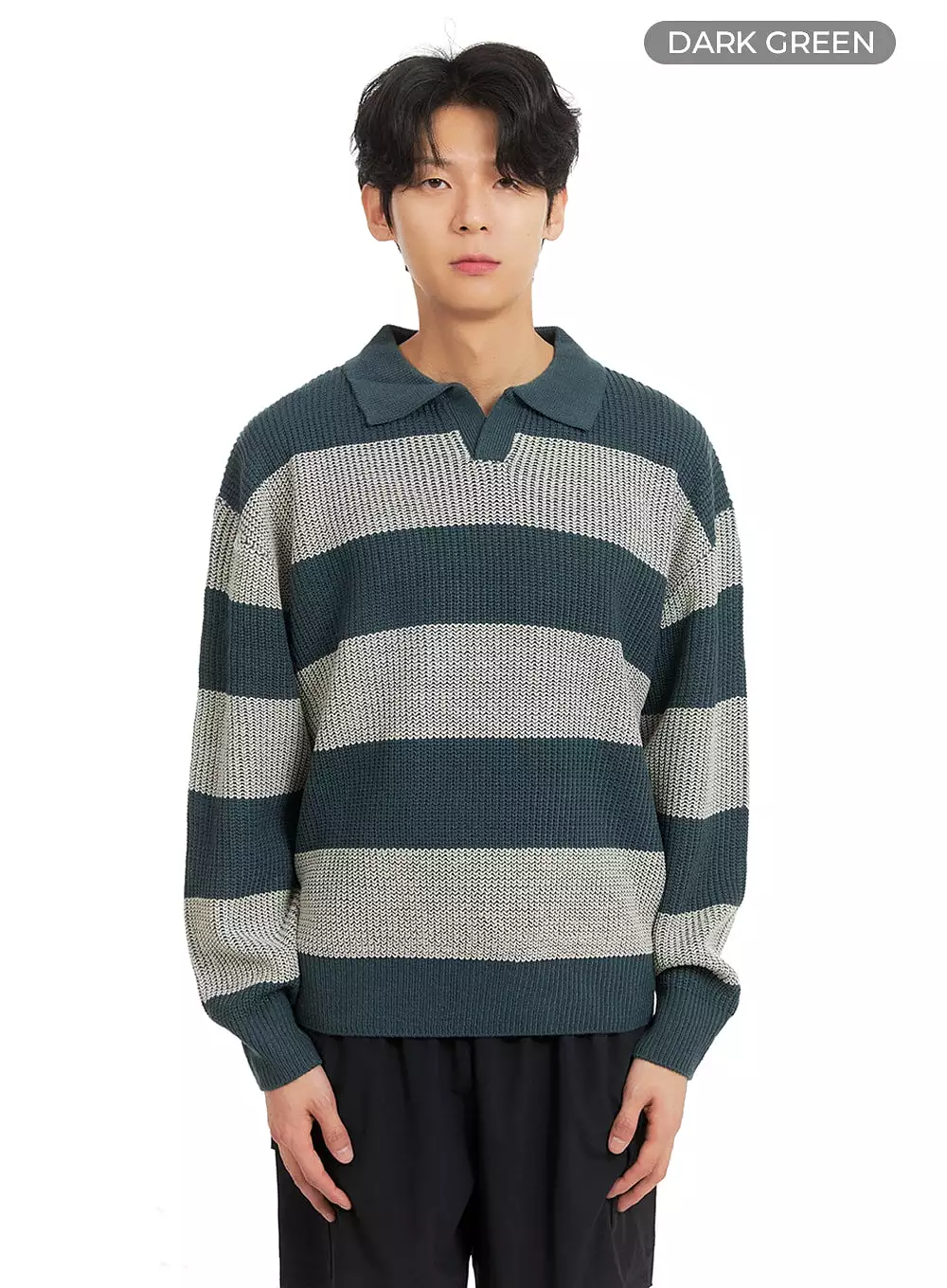 Men's Open Collar Striped Sweater IA401