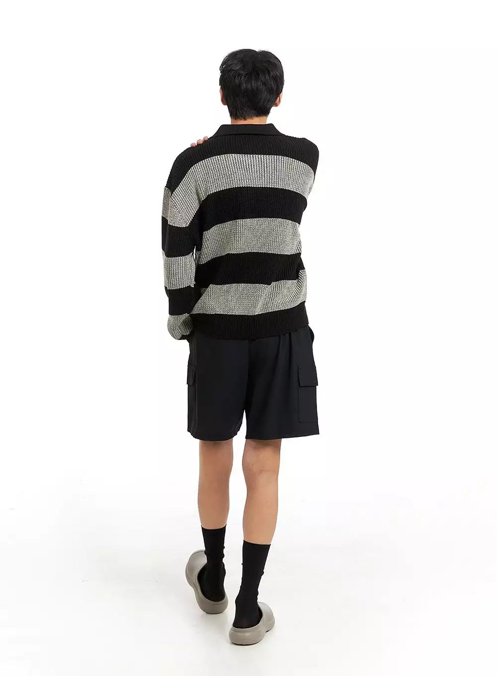 Men's Open Collar Striped Sweater IA401