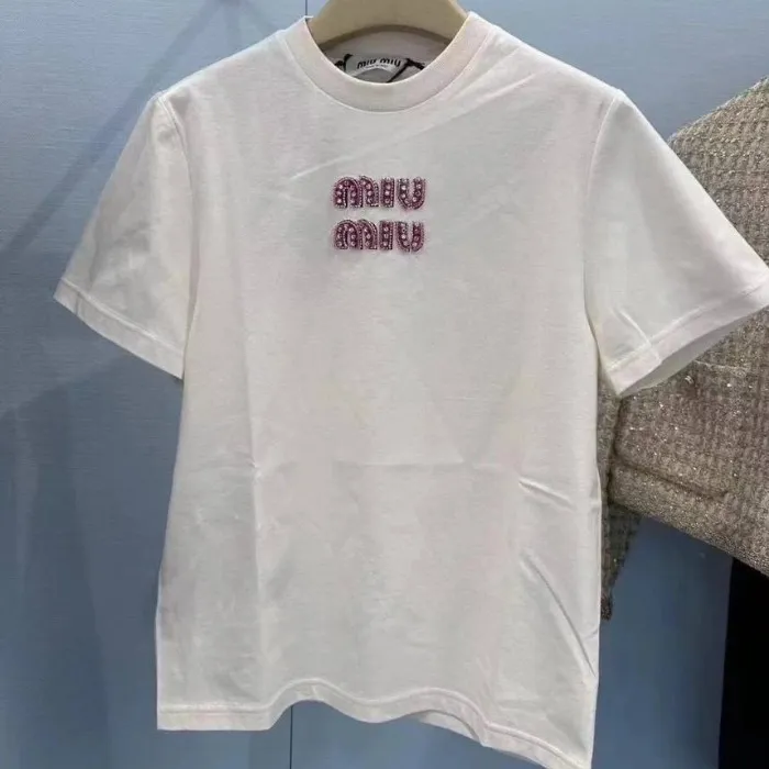 MiuMiu  |Halter Neck Plain Cotton Short Sleeves Logo