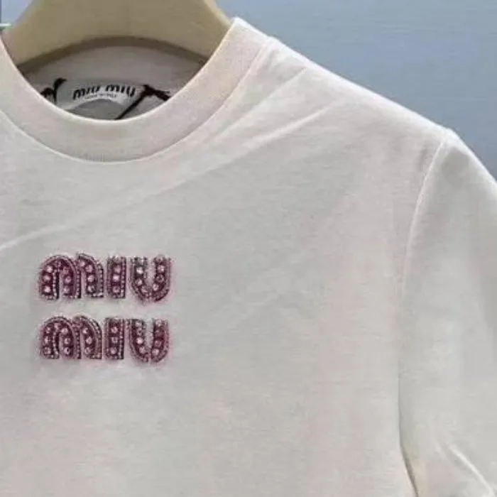 MiuMiu  |Halter Neck Plain Cotton Short Sleeves Logo