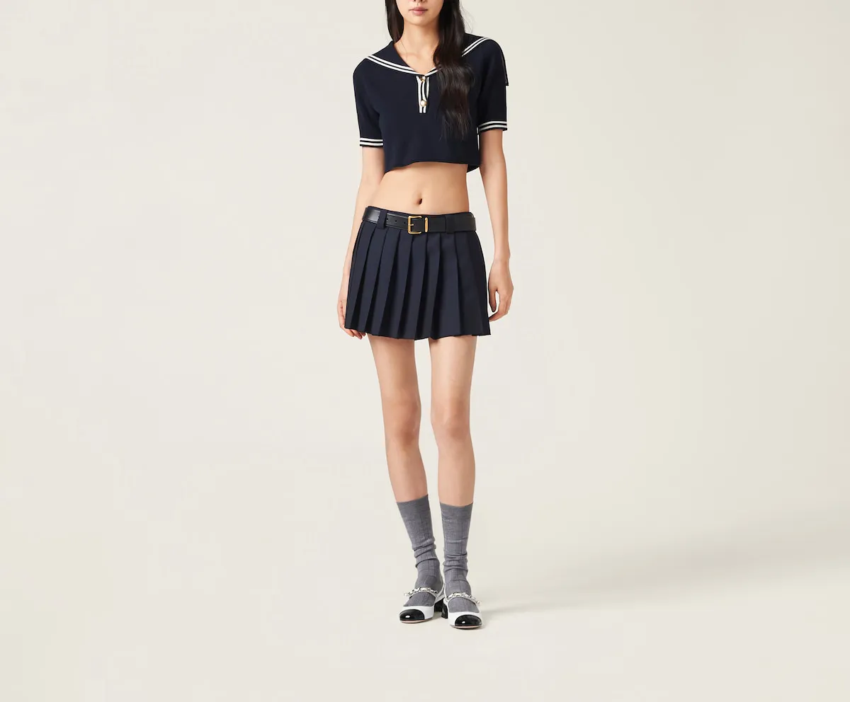 MiuMiu  |V-Neck Plain Cotton Short Sleeves Logo V-neck & Crew neck