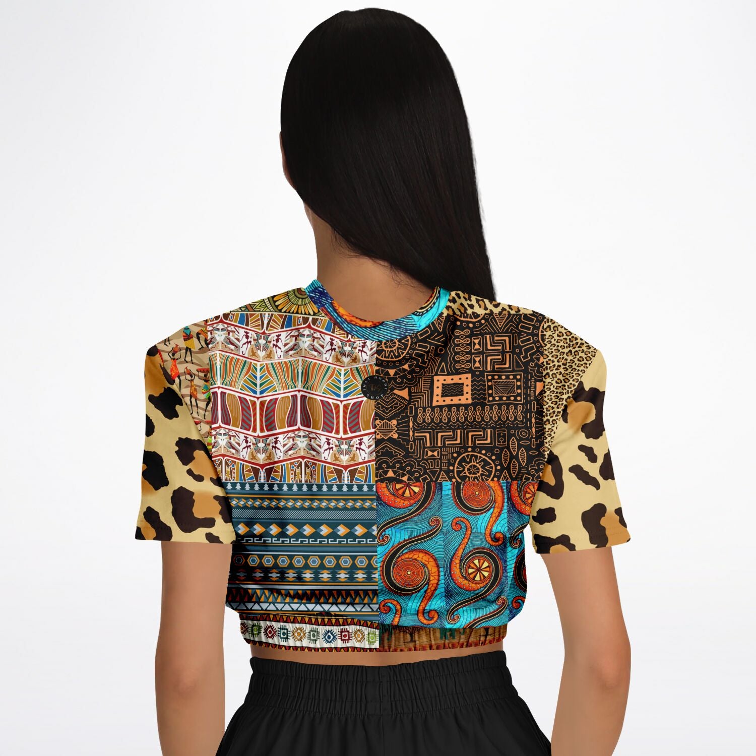 Mother Lode African Print Short Sleeve Cropped Eco-Poly Sweater