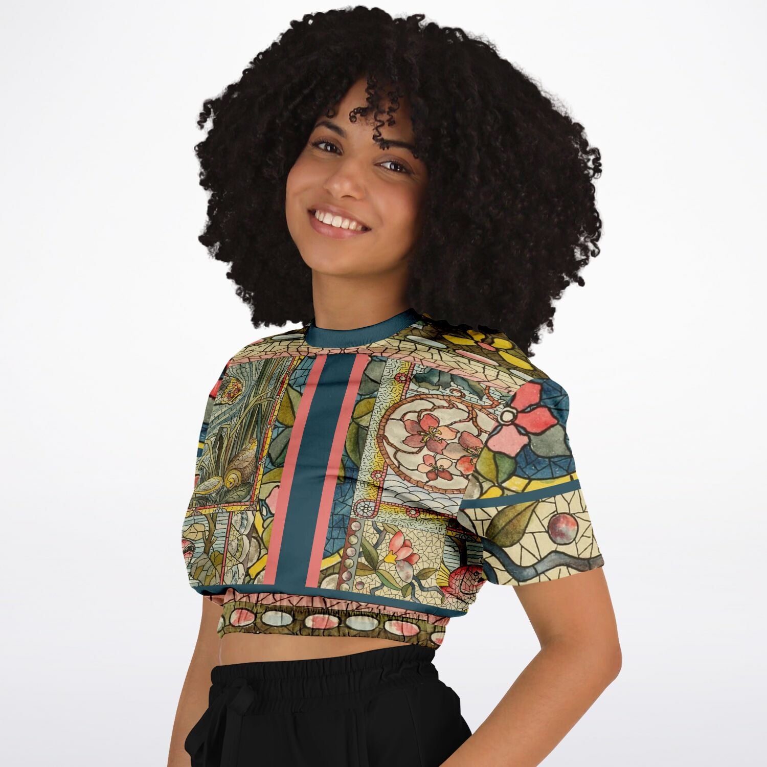 My Mosaic Life Short Sleeve Cropped Eco-Poly Sweater