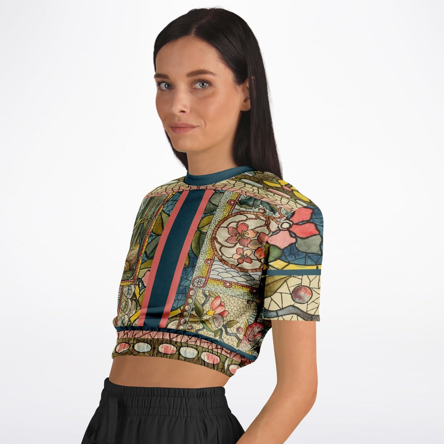 My Mosaic Life Short Sleeve Cropped Eco-Poly Sweater