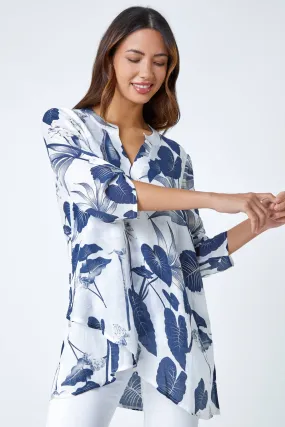 Navy Palm Print Wrap Hem Tunic Top | Roman UK