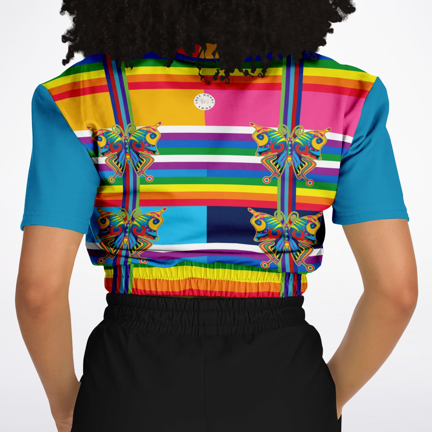 OG San Diego Rainbow Stripe Short Sleeve Cropped Eco-Poly Sweater