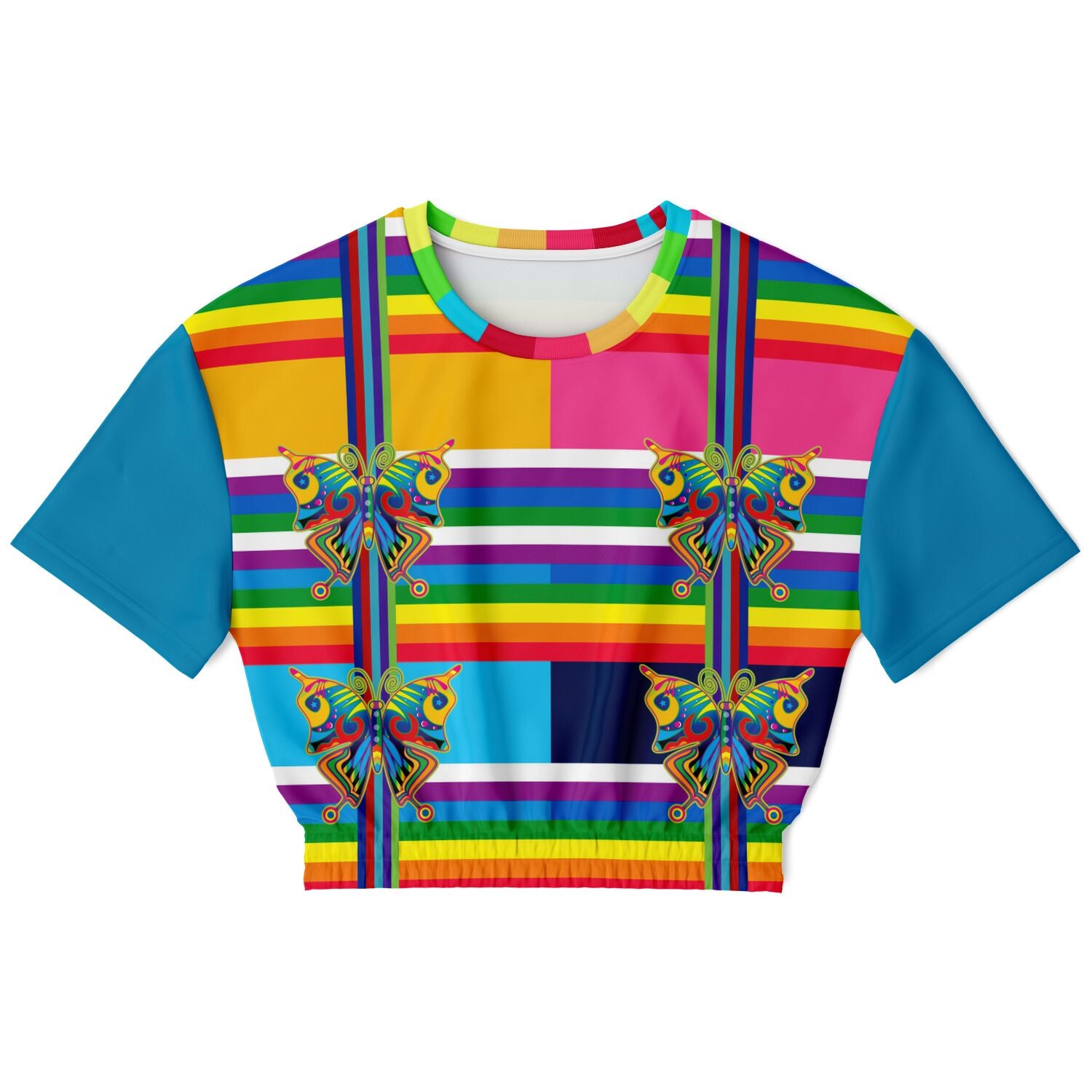 OG San Diego Rainbow Stripe Short Sleeve Cropped Eco-Poly Sweater