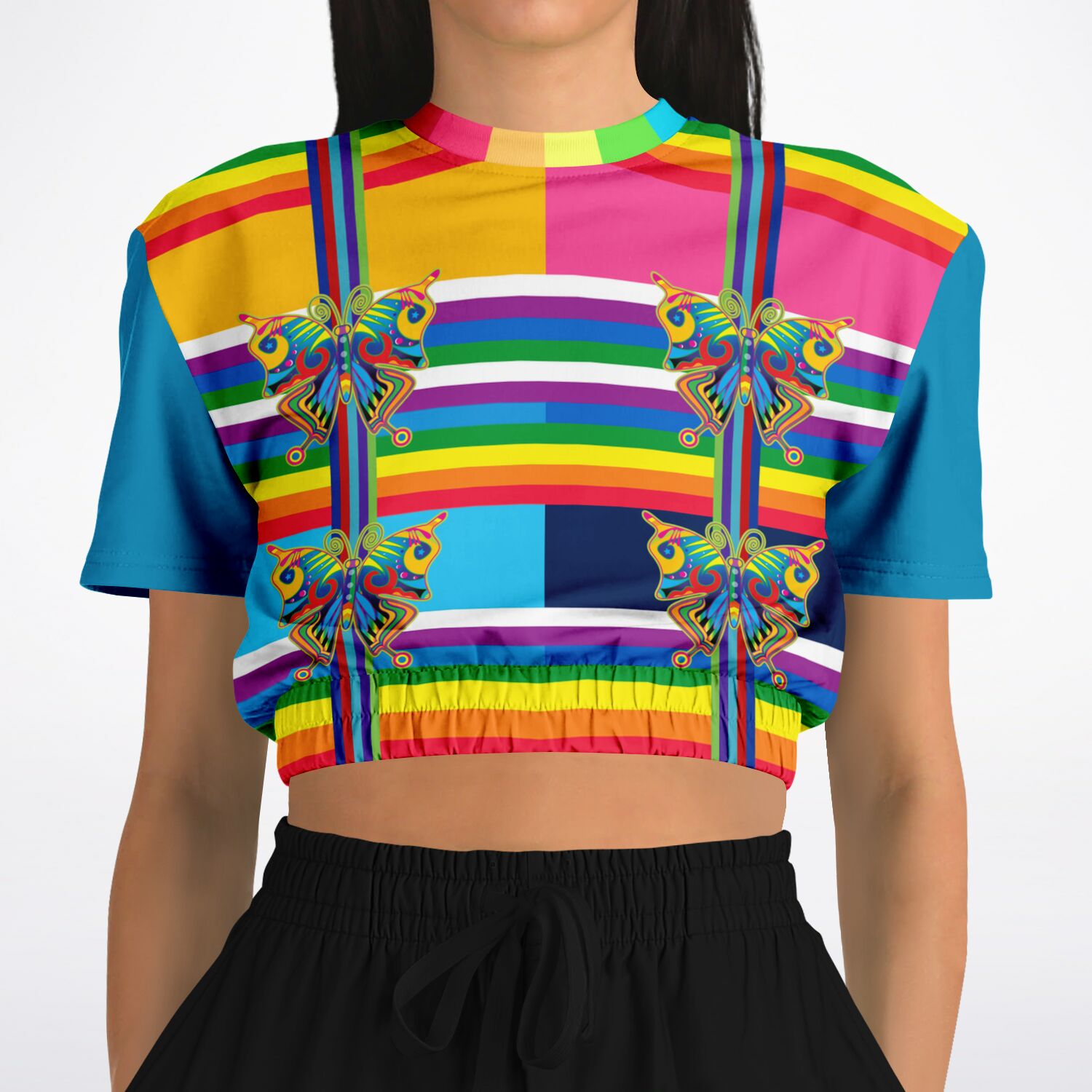 OG San Diego Rainbow Stripe Short Sleeve Cropped Eco-Poly Sweater