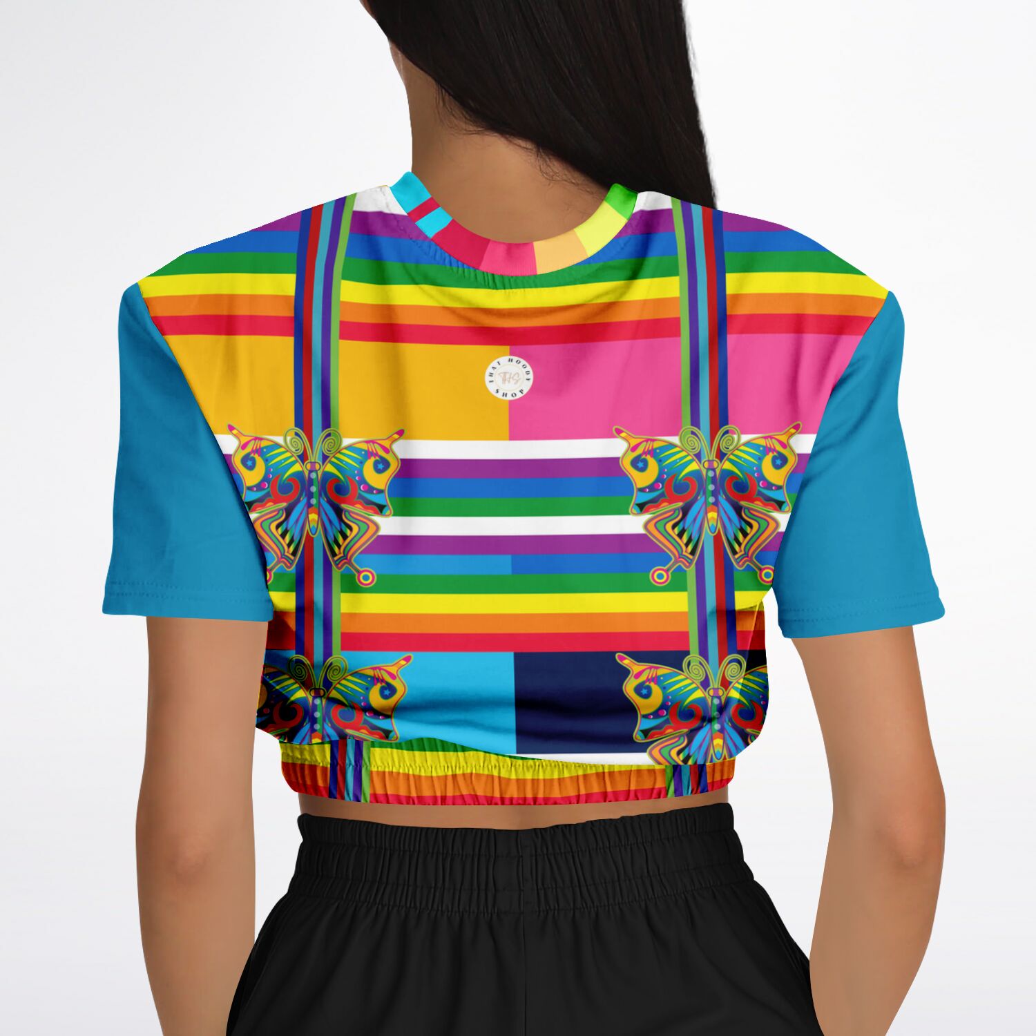 OG San Diego Rainbow Stripe Short Sleeve Cropped Eco-Poly Sweater