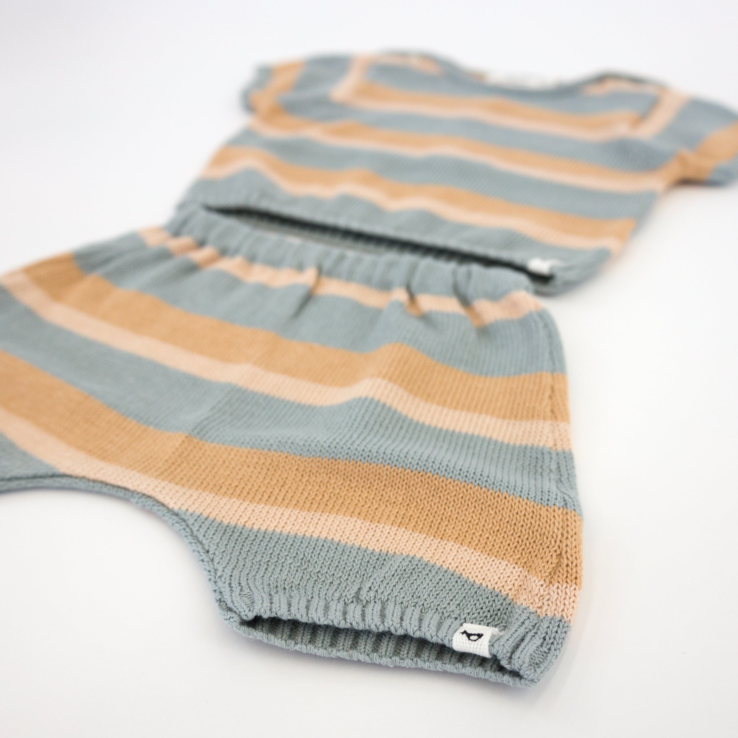 oh baby! Country Club Knitted Short Set - Dusty Blue Stripe