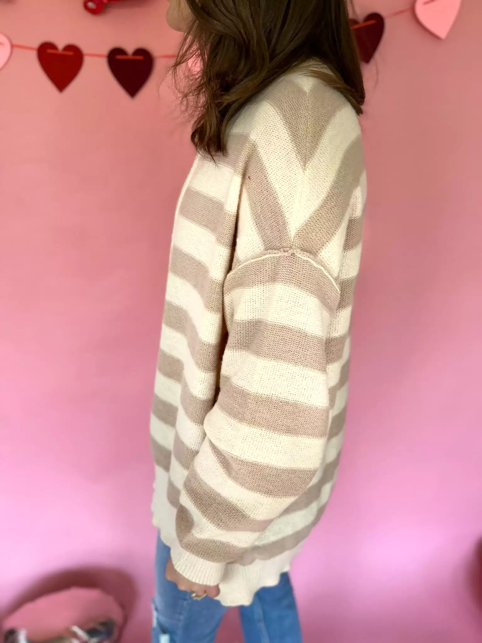 Oversized Striped Sweater - Natural/Taupe