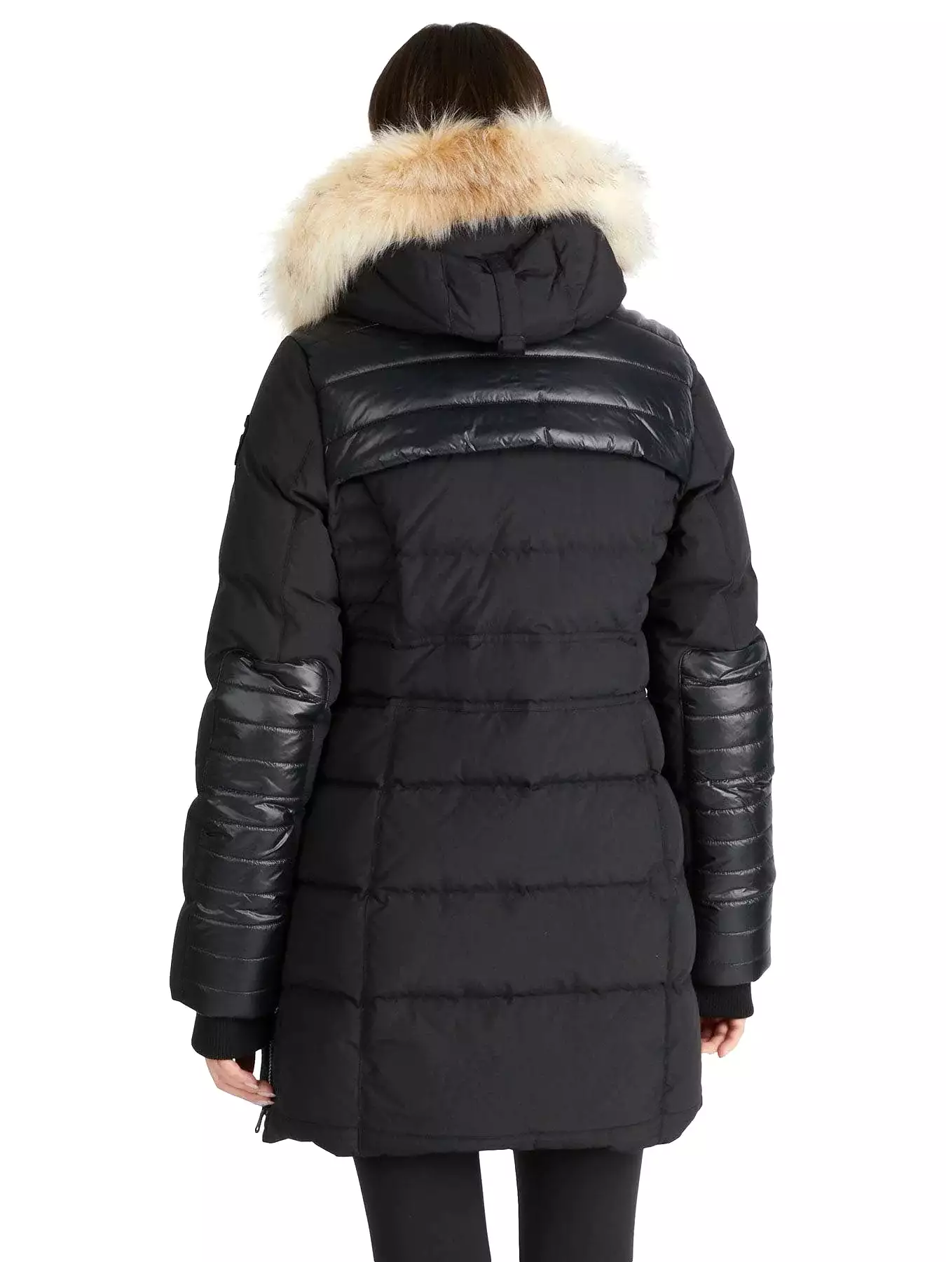 Pajar Womens Alia Mixed Media Quilted Parka with Det Hood Fur Trim - BLACK