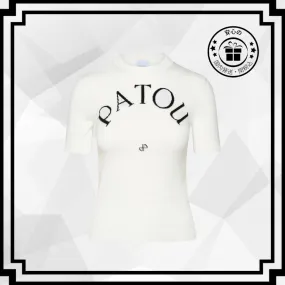 PATOU  |Crew Neck Plain Cotton Short Sleeves Logo V-neck & Crew neck