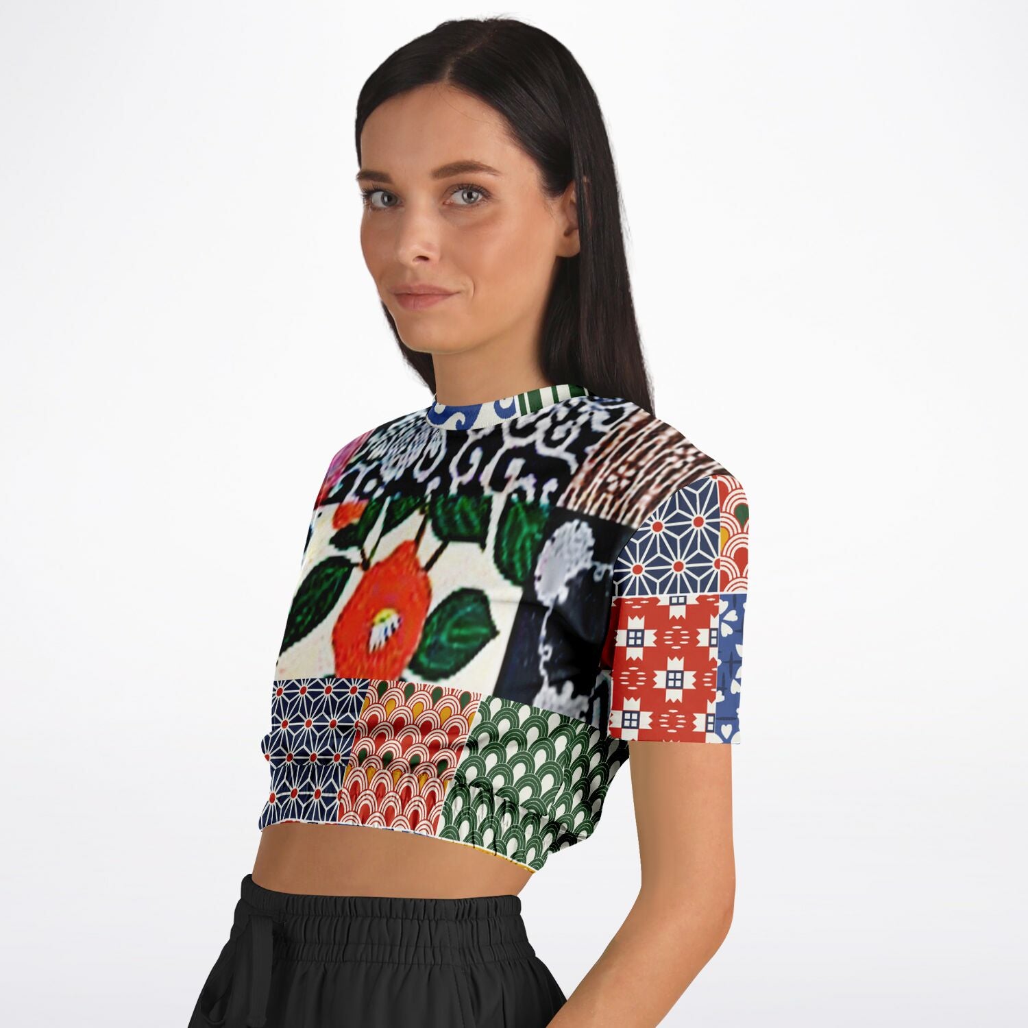 Picadilly Square Short Sleeve Cropped Eco-Poly Sweater