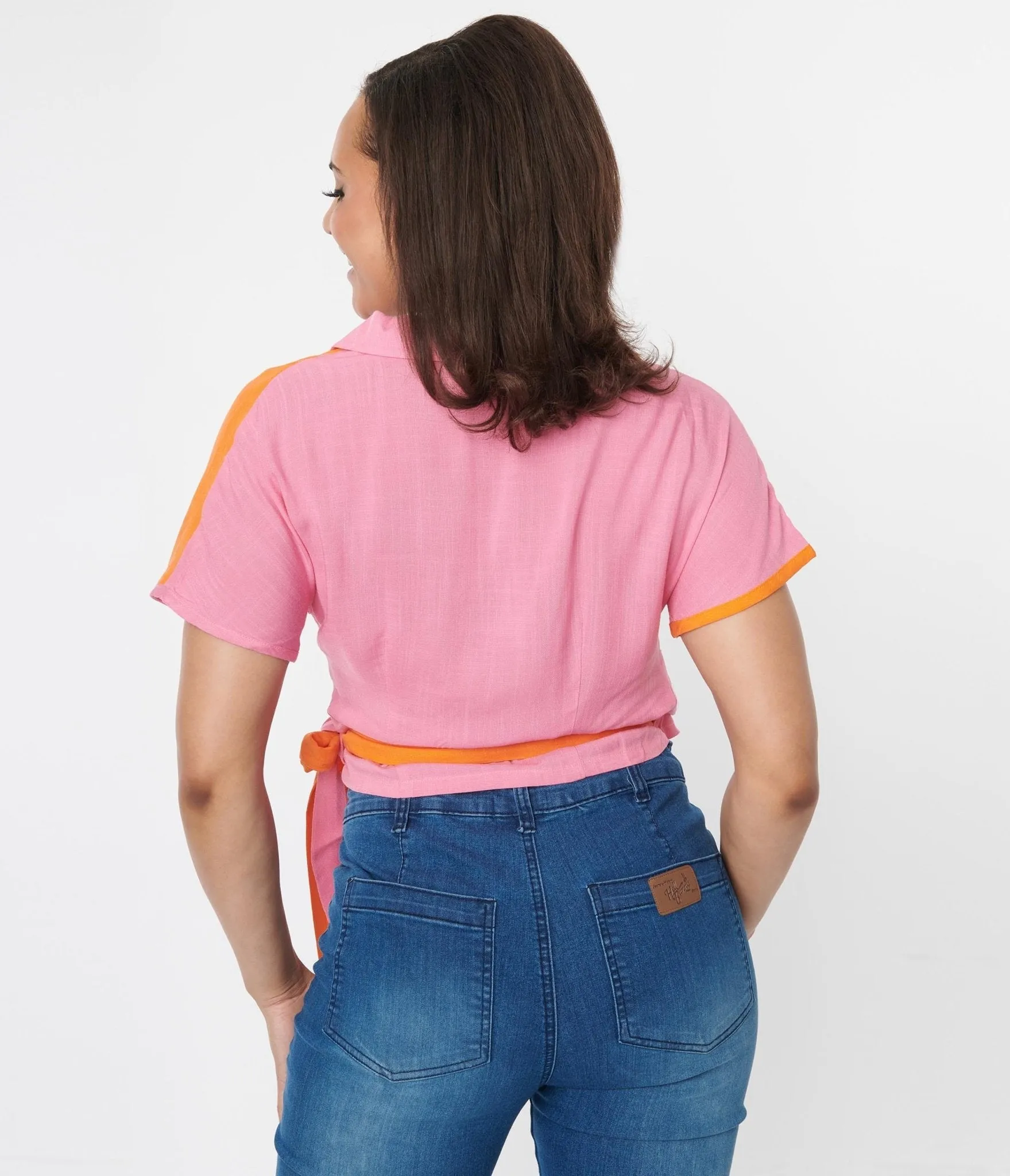 Pink & Orange Colorblock Surplice Wrap Top