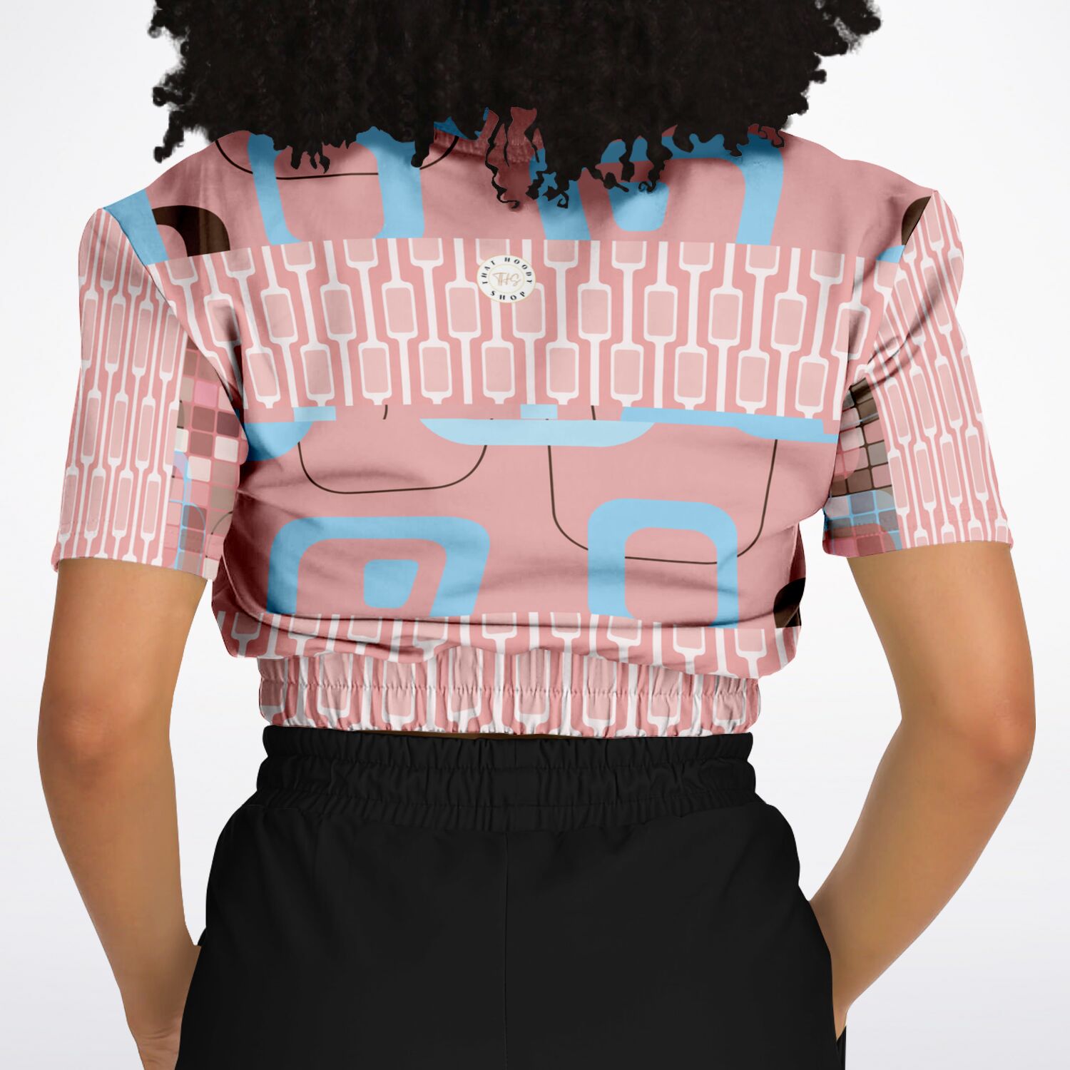 Pink Geo Gallagher Short Sleeve Cropped Eco-Poly Sweater