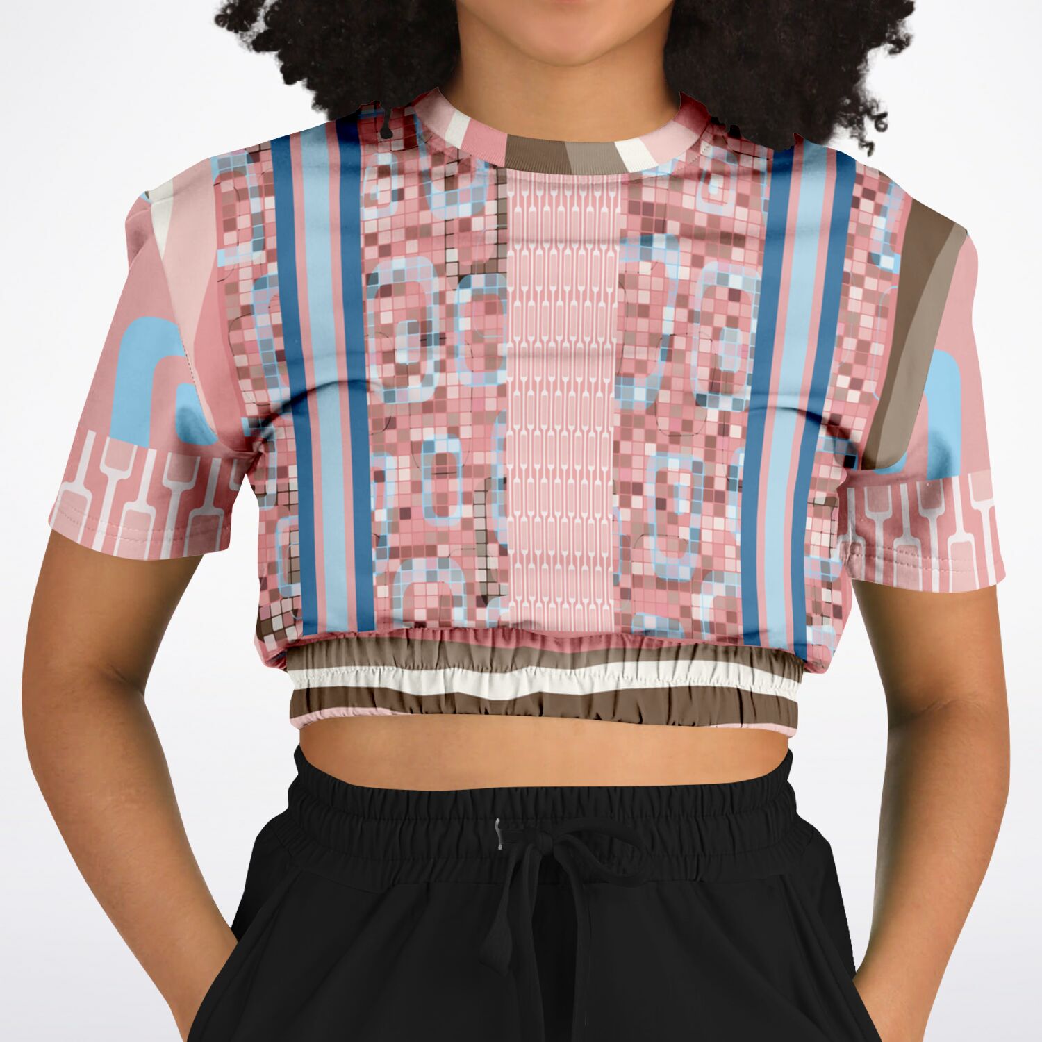 Pink Geo Holy Mosaic Short Sleeve Cropped Eco-Poly Sweater