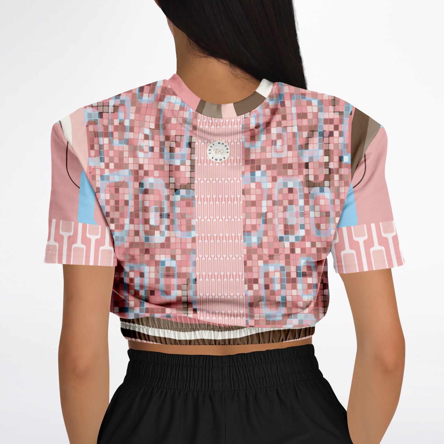 Pink Geo Holy Mosaic Short Sleeve Cropped Eco-Poly Sweater