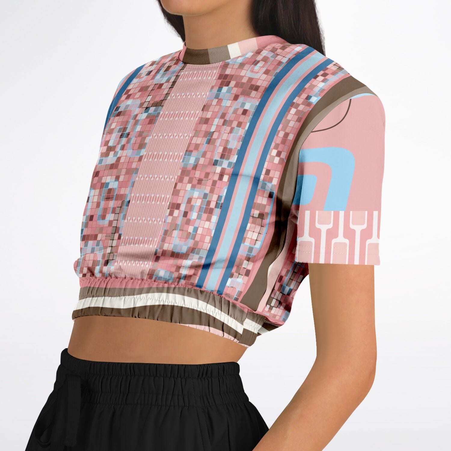 Pink Geo Holy Mosaic Short Sleeve Cropped Eco-Poly Sweater