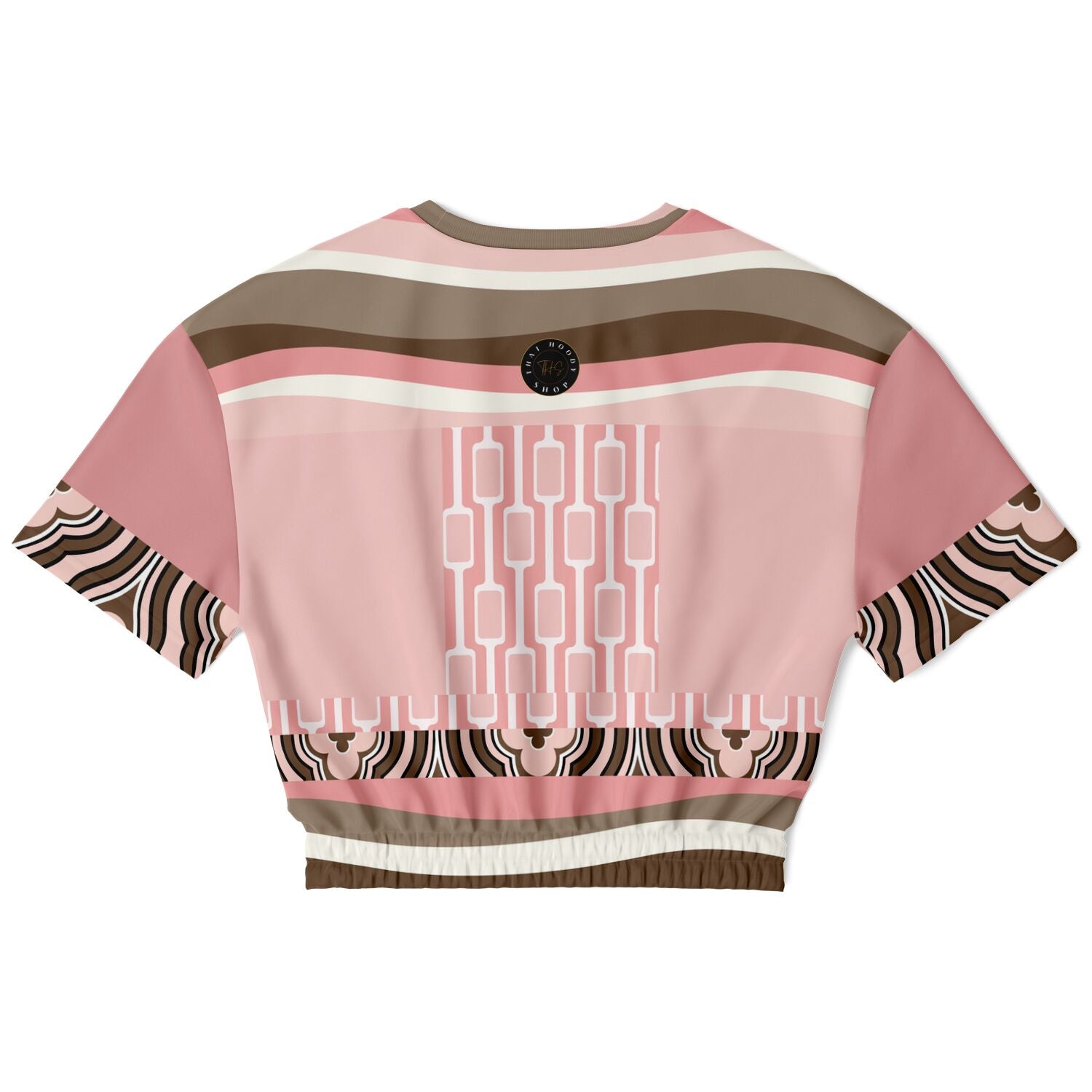 Pink Geo Zebra Short Sleeve Cropped Eco-Poly Sweater