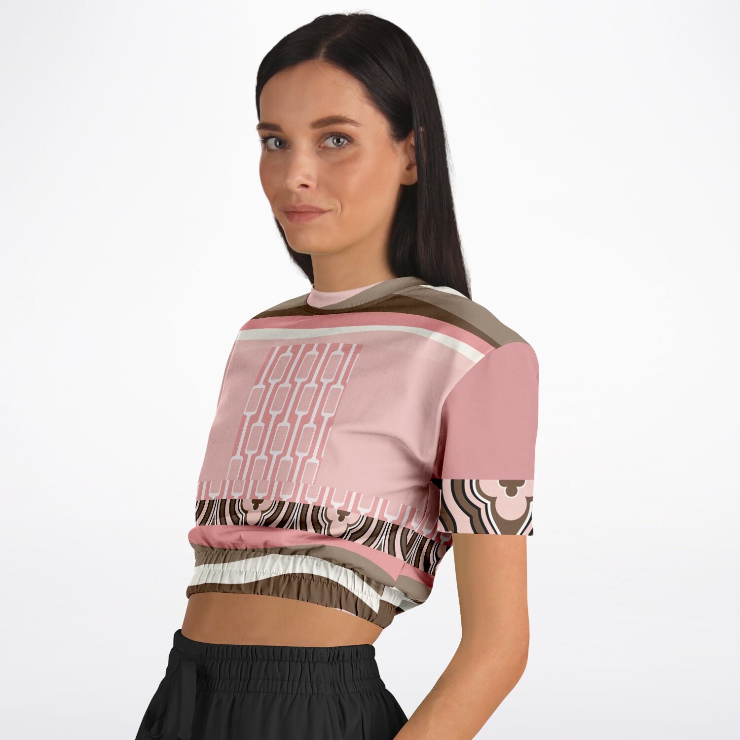 Pink Geo Zebra Short Sleeve Cropped Eco-Poly Sweater